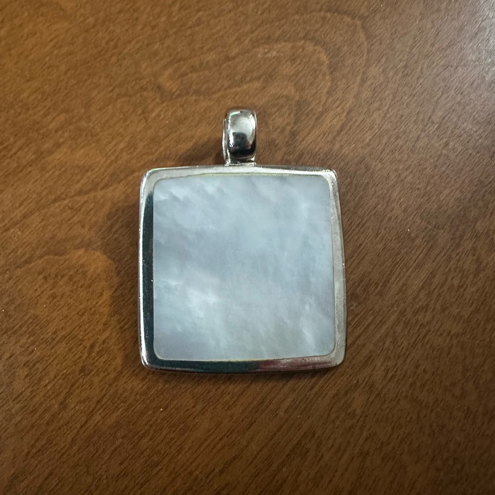 .925 Sterling Silver Square Pendant with White Center